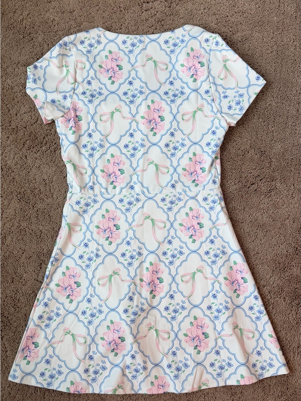 White Midi Dress with Pink Floral Print - Picture 2 of 7